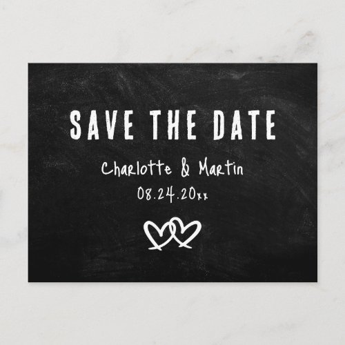 Rustic Black Chalkboard Wedding Save The Date Postcard