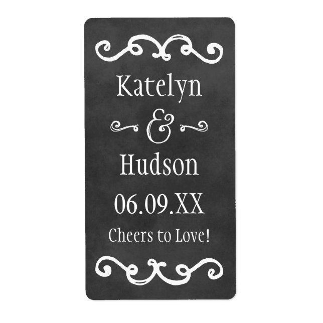 Rustic Black Chalkboard Wine Wedding Favor Label (Front)