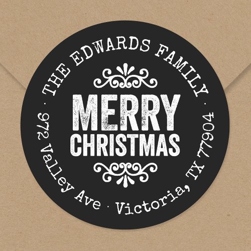 Rustic Black Christmas Circle Return Address Label