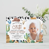 Rustic Black Cow Print Cowboy Rodeo 1st Birthday