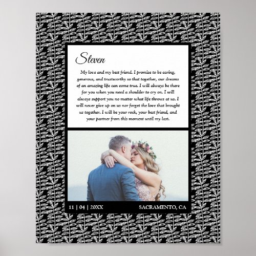 Rustic Black Custom Wedding Photo Marriage Vows Poster