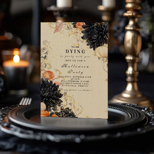 Rustic Black Dahlia Halloween Party Invitation