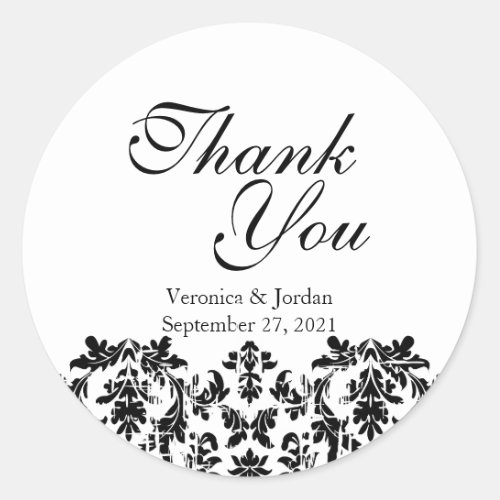 Rustic Black Damask Thank You Stickers