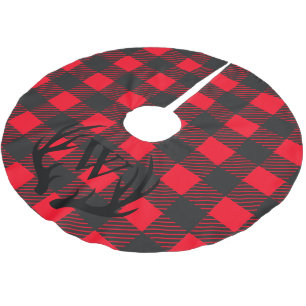 Rustic Black Deer Antlers & Buffalo Check Plaid Brushed Polyester Tree Skirt