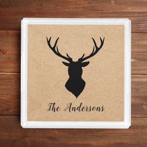 Rustic Black Deer  Kraft  Family Name Acrylic Tray