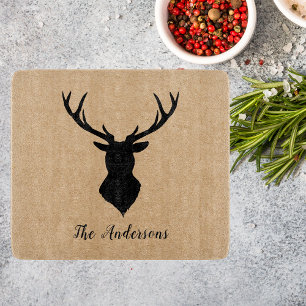 Rustic Black Deer   Kraft   Family Name Cutting Board