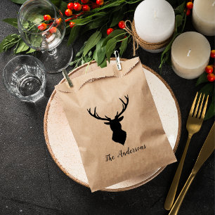 Rustic Black Deer Kraft Family Name Favor Bag