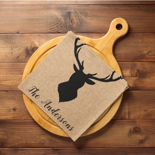 Rustic Black Deer  Kraft  Family Name Kitchen Towel