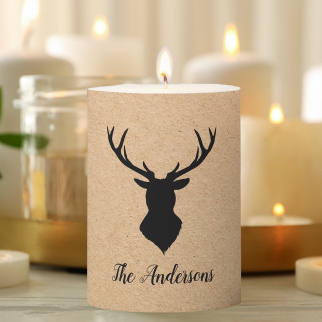 Rustic Black Deer | Kraft | Family Name Pillar Candle (Creator Uploaded)