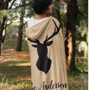 Rustic Black Deer   Kraft   Family Name Sherpa Blanket