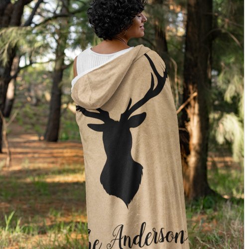 Rustic Black Deer  Kraft  Family Name Sherpa Blanket