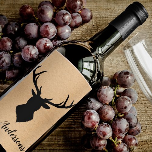 Rustic Black Deer  Kraft  Family Name Wine Label