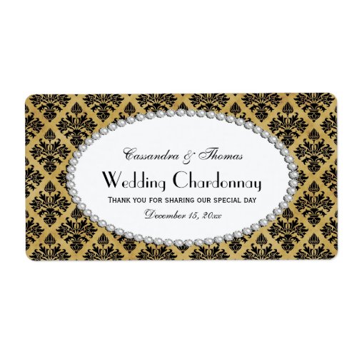 Rustic Black Distressed BG Damask 3 H Wine Bottle Label