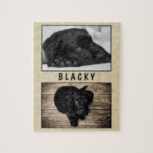 Rustic Black Dog Puppy 2 Photo Collage Jigsaw Puzzle