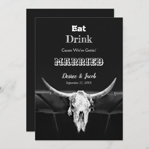 Rustic Black Eat Drink Married Bull Cow Skull Announcement