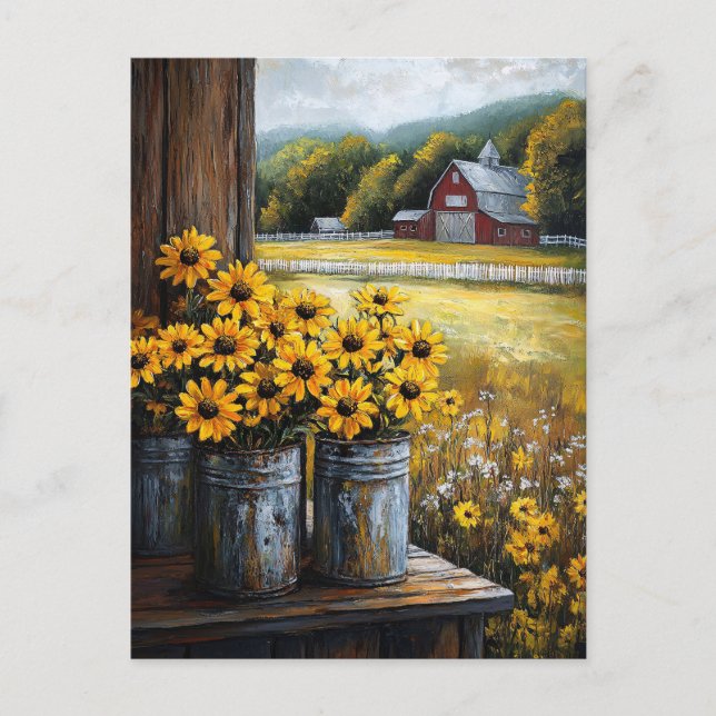 Rustic Black-Eyed Susan in Canisters Postcard (Front)