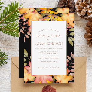 Rustic Black Fall Leaves Wedding Invitation