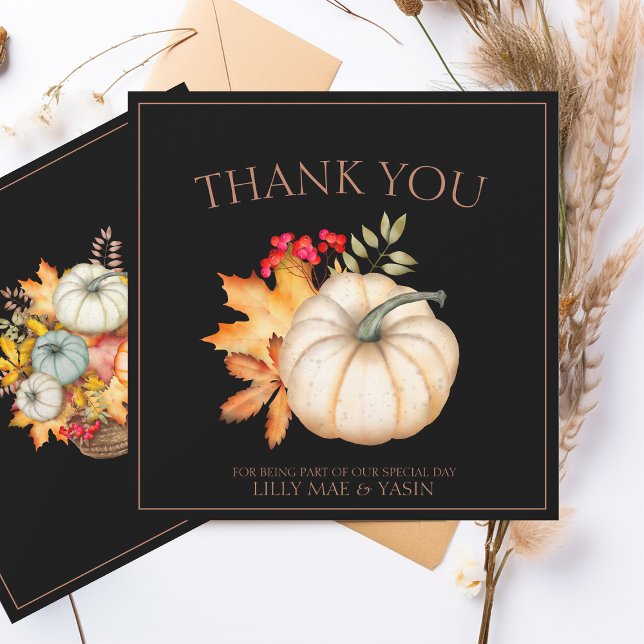 Rustic Black Fall Pumpkin Wedding Thank You Card (Creator Uploaded)