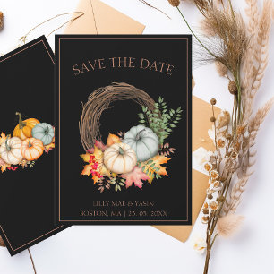Rustic Black Fall Wreath Pumpkin Save the Date