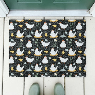 Rustic Black Farmhouse Chicken Pattern Doormat