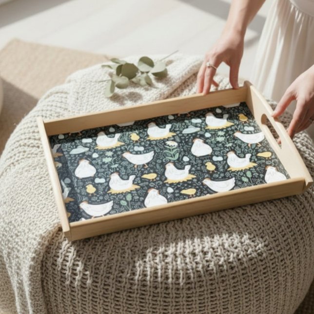 Rustic Black Farmhouse Chicken Pattern Hostess Serving Tray (Creator Uploaded)