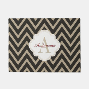 Rustic Black Faux Burlap Chevron Pattern Doormat