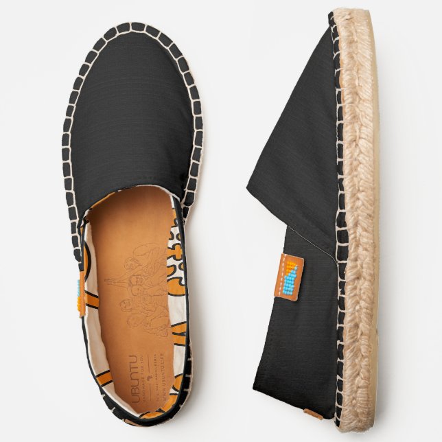 rustic black faux burlap with white and gold liner espadrilles (Side)