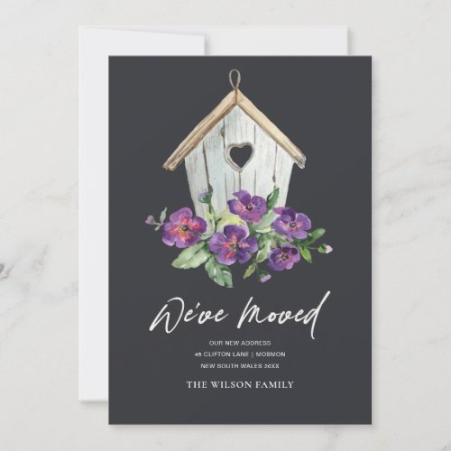 RUSTIC BLACK FLORAL BIRD HOUSE MOVING NEW ADDRESS ANNOUNCEMENT