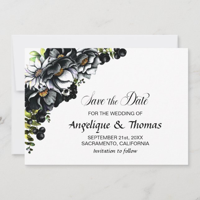 Rustic Black Floral Wedding Save The Date (Front)