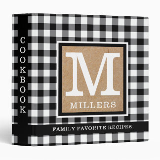 Rustic Black Gingham Family Monogram Cookbook 3 Ring Binder