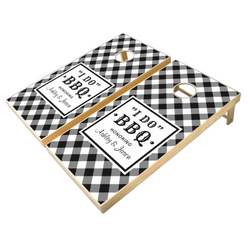 Rustic Black Gingham I Do BBQ Wedding Cornhole Set
