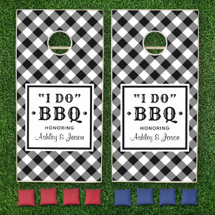 Rustic Black Gingham I Do BBQ Wedding Cornhole Set