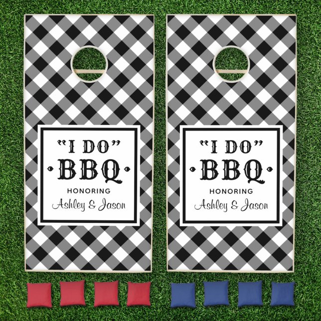 Rustic Black Gingham I Do BBQ Wedding Cornhole Set (Creator Uploaded)