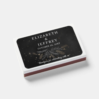 Rustic Black Gold Botanical Wedding Matchboxes