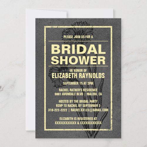 Rustic Black &amp; Gold Bridal Shower Invitations