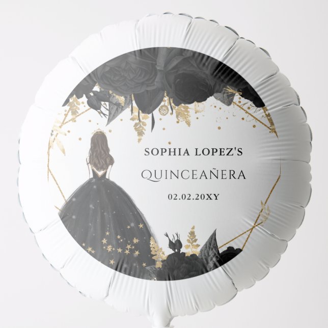Rustic Black Gold Floral Princess Quinceanera   Balloon (Front)