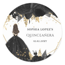 Rustic Black Gold Floral Princess Quinceanera    Classic Round Sticker