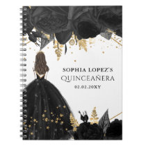 Rustic Black Gold Floral Princess Quinceanera   Notebook