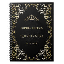Rustic Black Gold Princess Tiara Quinceanera   Notebook