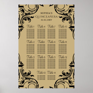 Rustic Black Gold seating plan poster