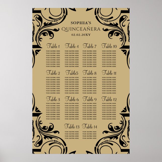 Rustic Black Gold seating plan poster (Front)