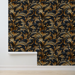Rustic black gold tooled leather  wallpaper 
