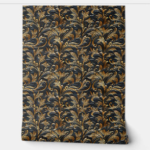 Rustic black gold tooled leather wallpaper