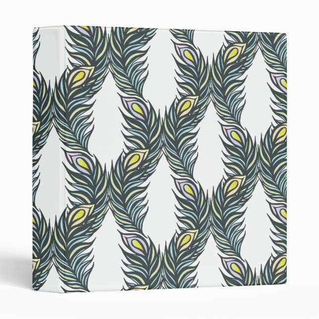Rustic black, green and white Peacock feathers 3 Ring Binder (Front/Spine)