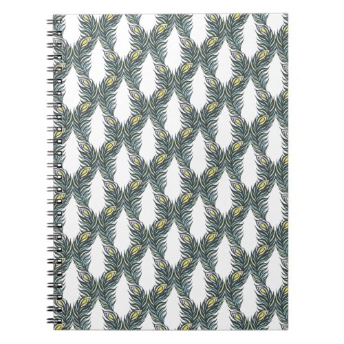 Rustic black green and white Peacock feathers Notebook