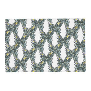 Rustic black, green and white Peacock feathers Placemat