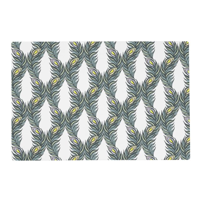 Rustic black, green and white Peacock feathers Placemat (Front)