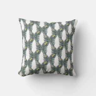 Rustic black, green and white Peacock feathers Throw Pillow