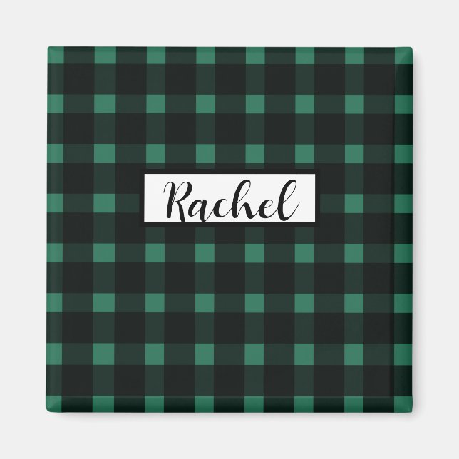 Rustic Black Green Gingham Pattern Magnet (Front)
