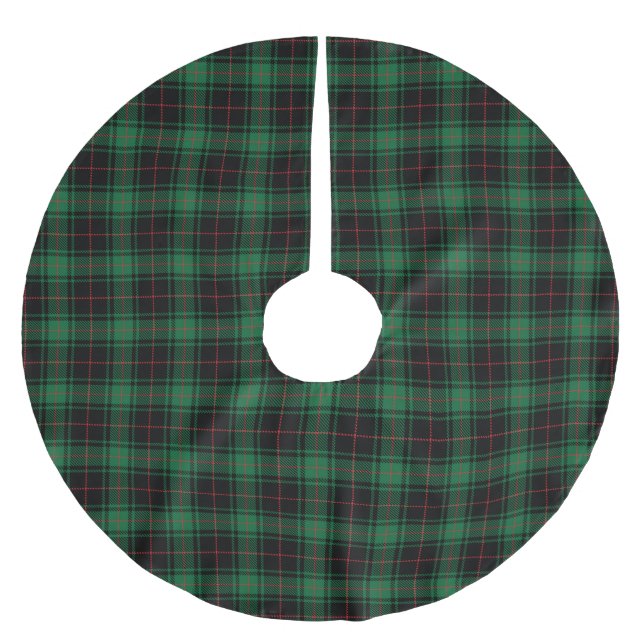 Rustic black green red tartan plaid pattern brushed polyester tree skirt (Front)